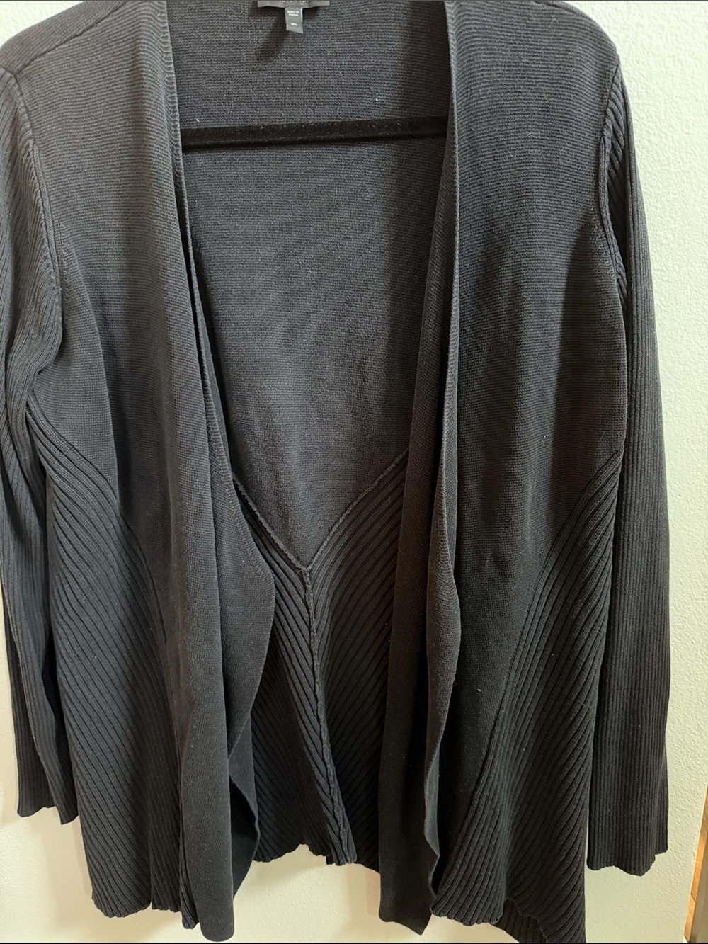 Eileen Fisher Black Open-Front Ribbed Knit Cardigan